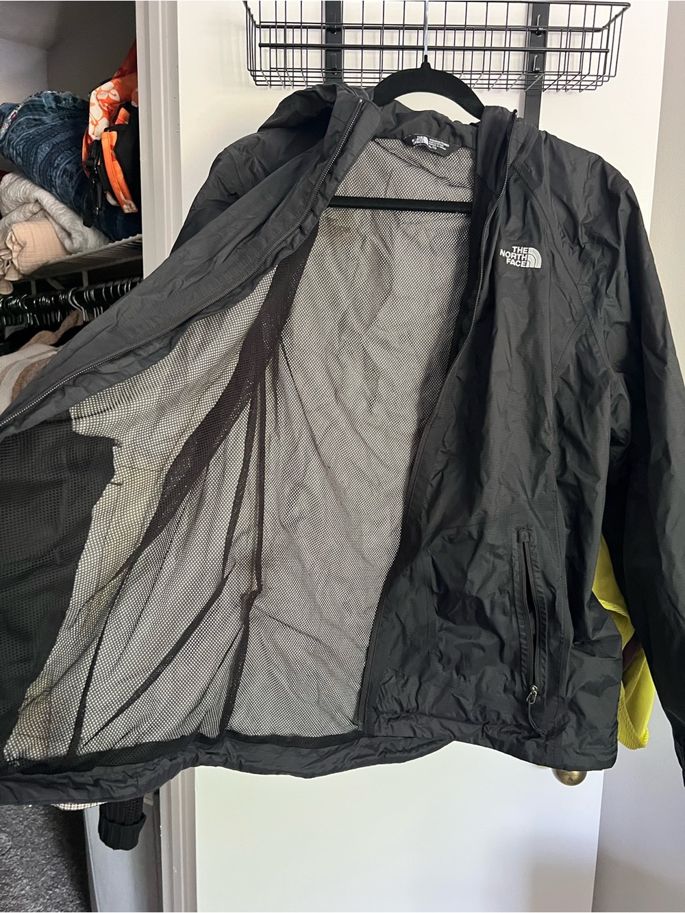 The North Face Black Hooded Lightweight Rain Jacket with White Logo - Picture 2 of 4